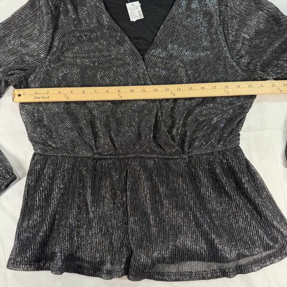 Maurices Silver Metallic Plisse Wrap Peplum Top XXL Long Sleeve‎ Holiday Sparkle - Picture 5 of 11